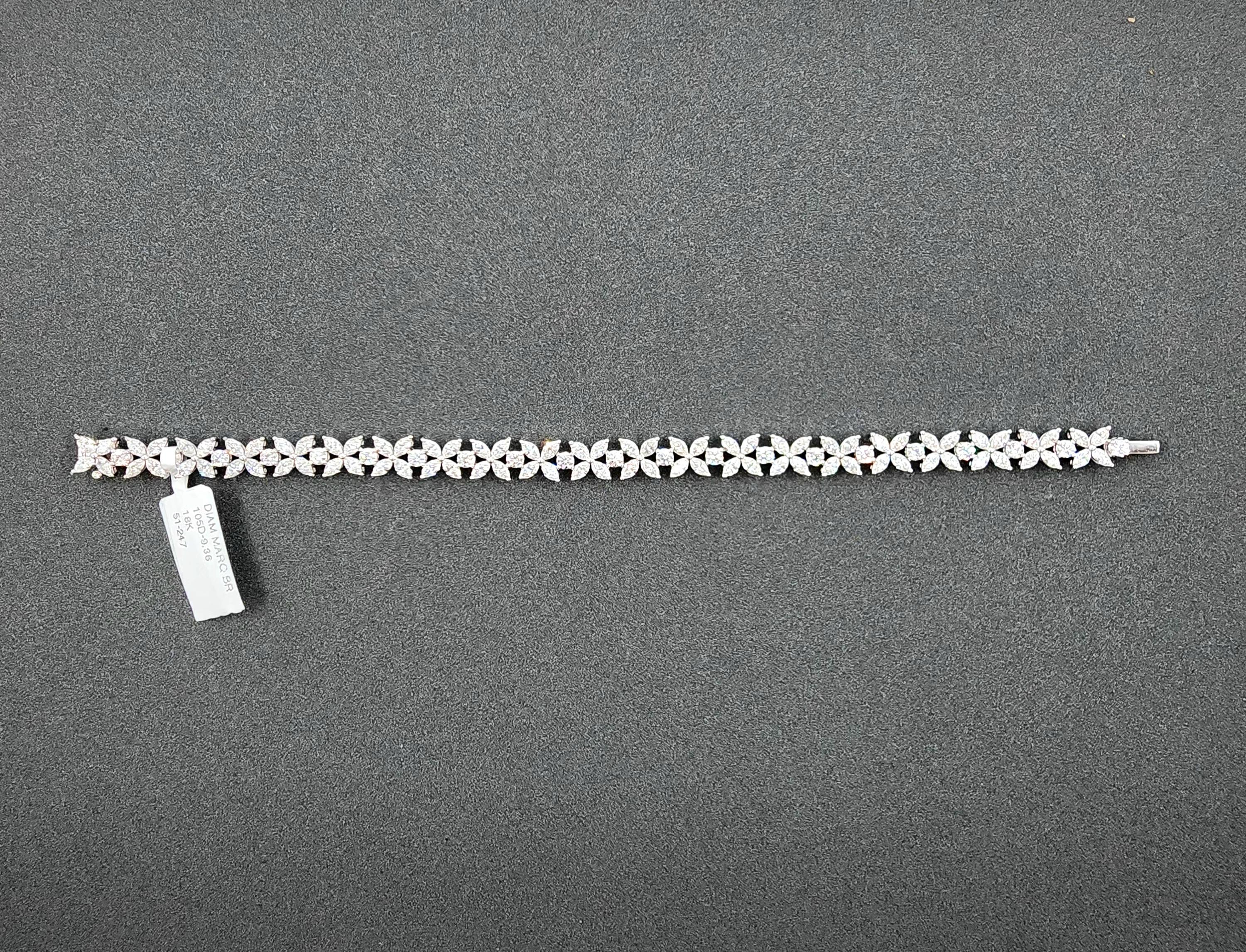 Bracelet tennis 9,36 ct Marquise et diamant rond en vente 2