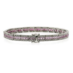 9,36 Zaffiro rosa naturale e 1,56 carati di diamanti Bracciale in oro bianco 14 carati