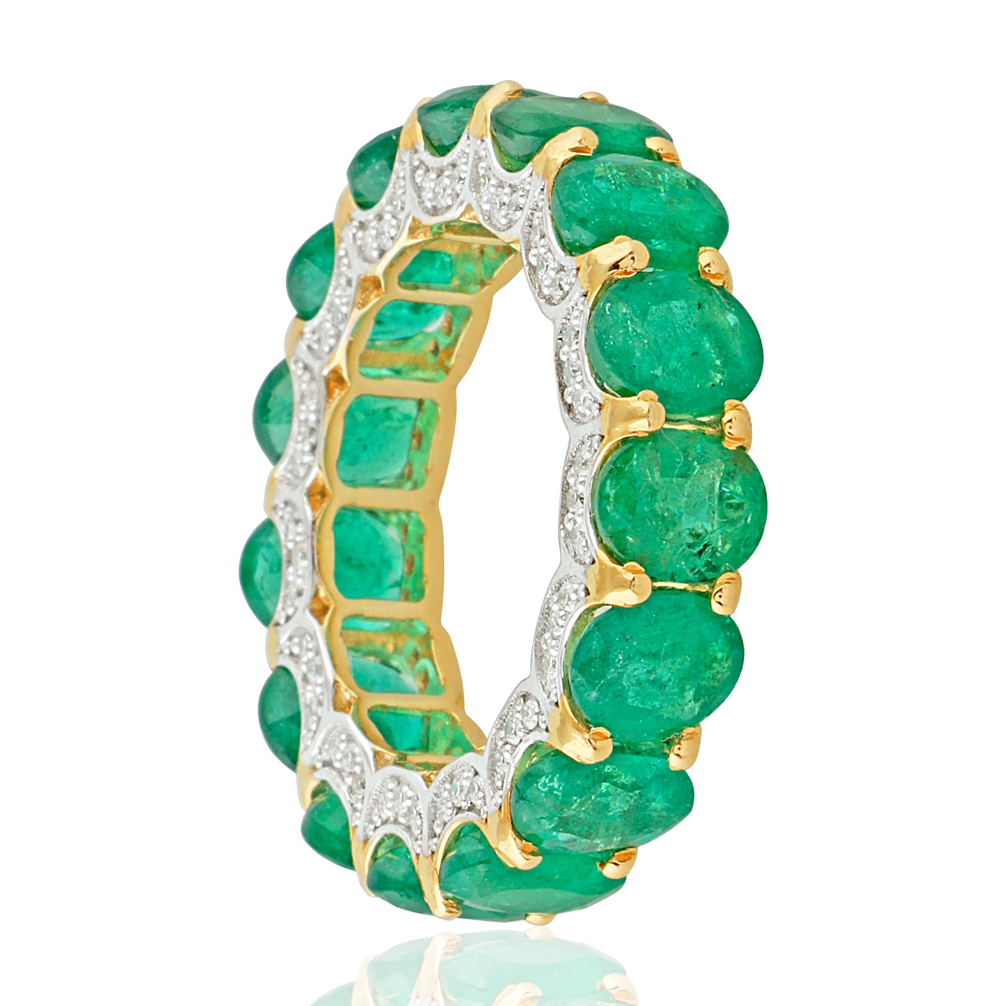 For Sale:  9.36ct Zambian Emerald Diamond Eternity Band Ring 18k Yellow Gold Fine Jewelry 2
