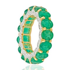 9.36 Ct Zambian Emerald Diamond Eternity Band Ring 18k Yellow Gold Fine Jewelry