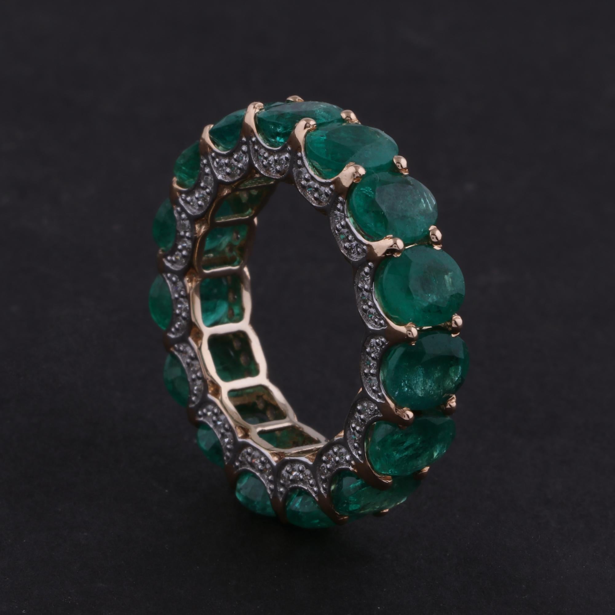 For Sale:  9.36ct Zambian Emerald Diamond Eternity Band Ring 18k Yellow Gold Fine Jewelry 3