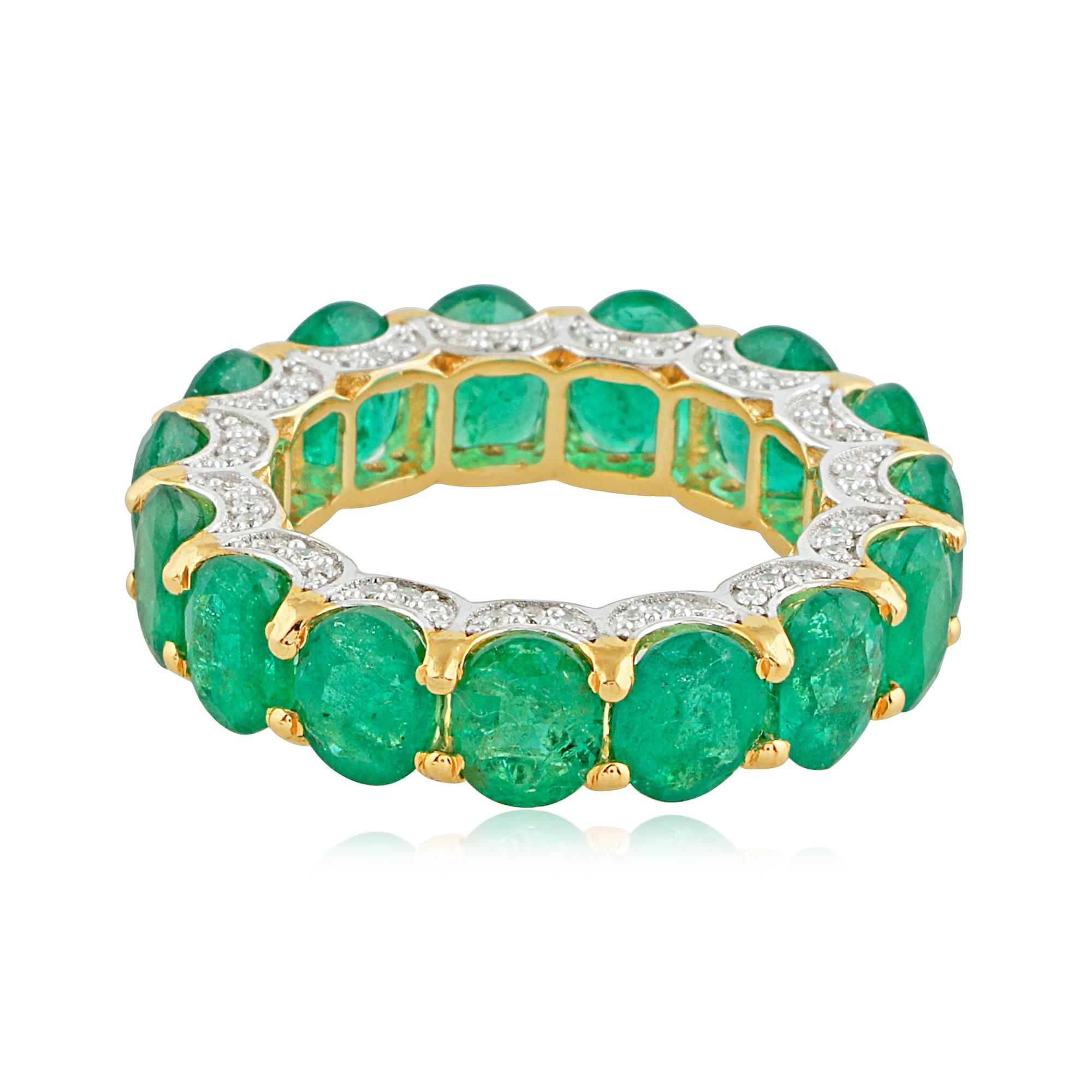 For Sale:  9.36ct Zambian Emerald Diamond Eternity Band Ring 18k Yellow Gold Fine Jewelry 5