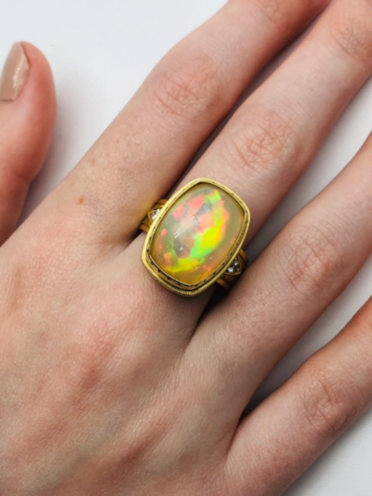 Opal and Diamond Handmade Band Ring in 18k Yellow Gold. 9.37 Carats  For Sale 4