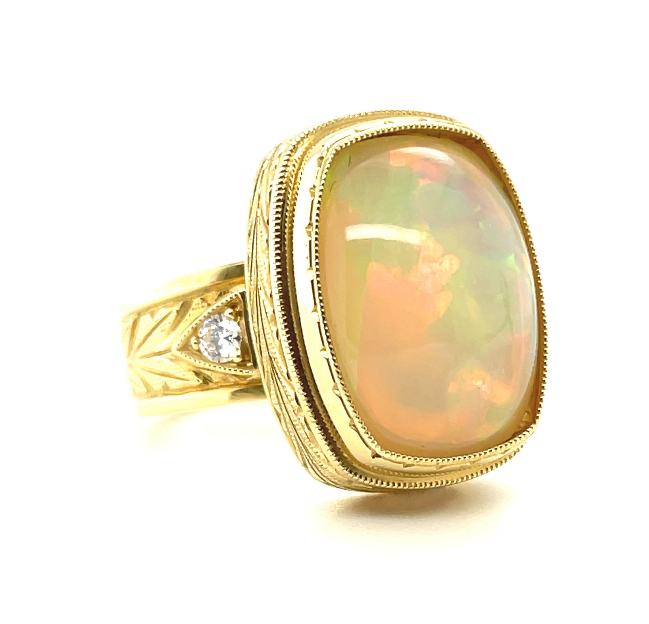 Artisan Opal and Diamond Handmade Band Ring in 18k Yellow Gold. 9.37 Carats  For Sale