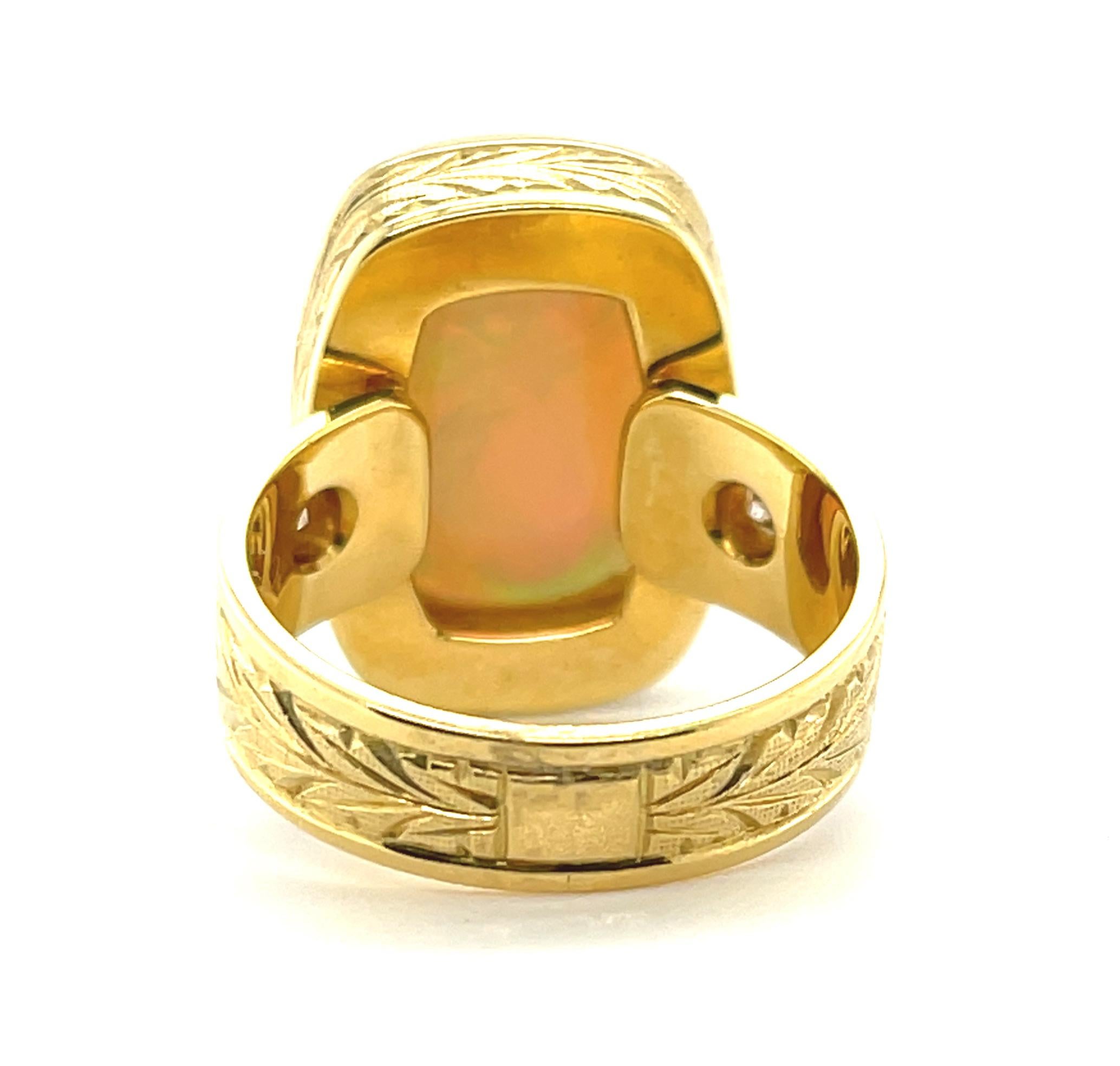 Women's or Men's Opal and Diamond Handmade Band Ring in 18k Yellow Gold. 9.37 Carats  For Sale