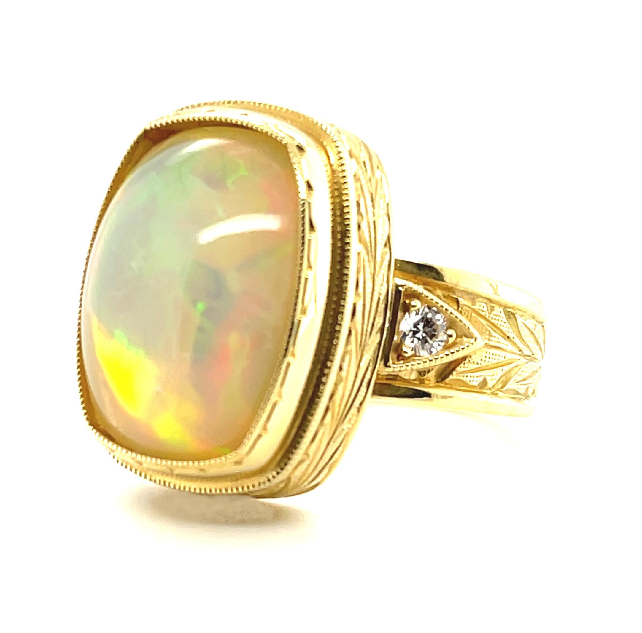 Opal and Diamond Handmade Band Ring in 18k Yellow Gold. 9.37 Carats  For Sale 3