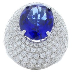 9.37 Carat Oval Tanzanite and Diamond Cocktail Ring in 18 Karat White Gold