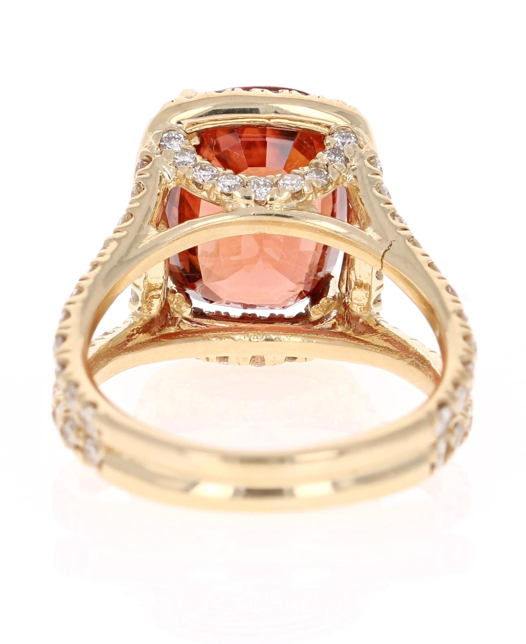 Modern 9.37 Carat Spessartine Garnet Diamond Yellow Gold Engagement Ring