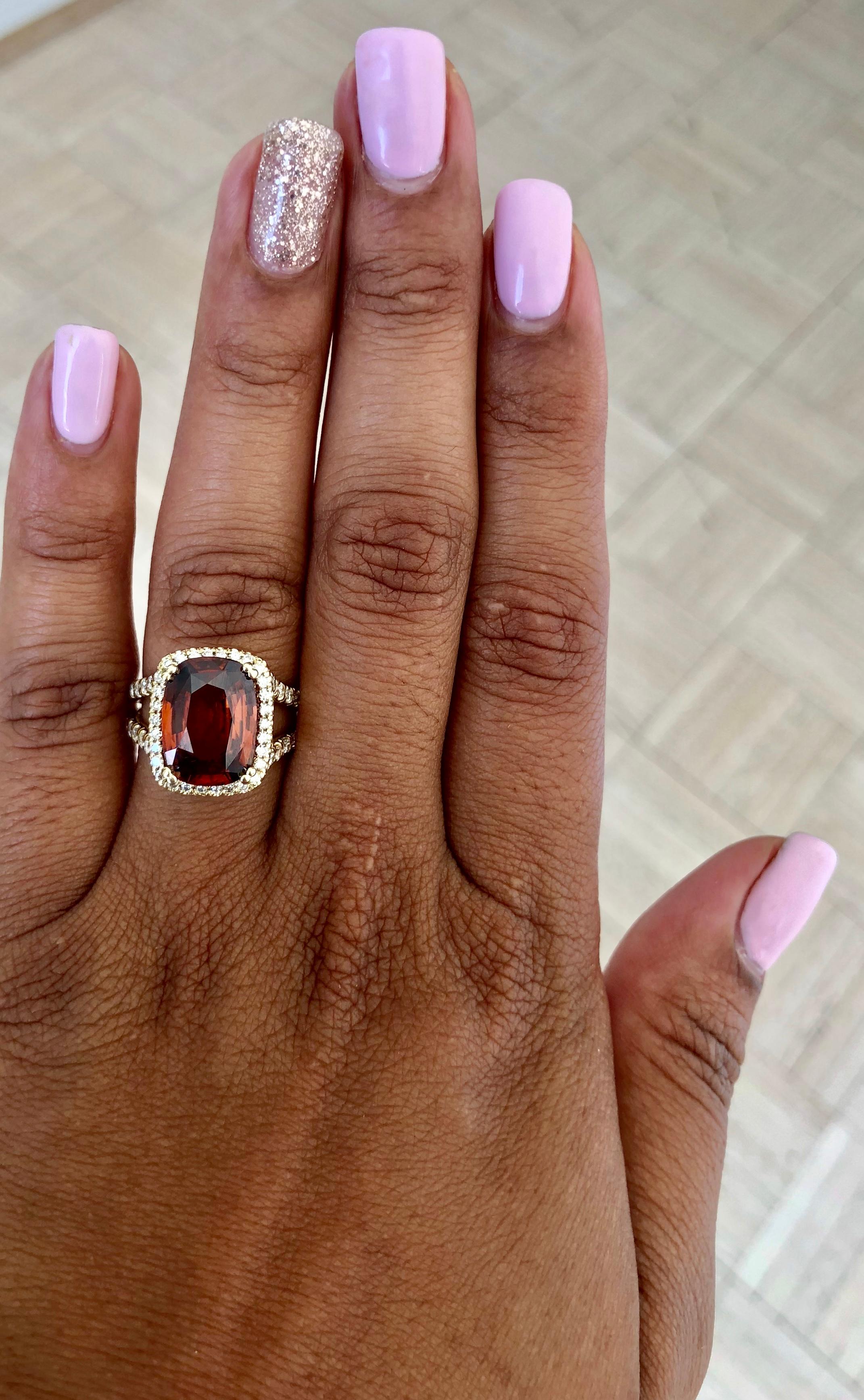 9.37 Carat Spessartine Garnet Diamond Yellow Gold Engagement Ring In New Condition In Los Angeles, CA