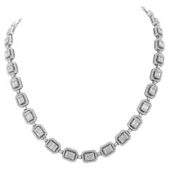 9 Carat Round Brilliant Cut and Baguette Diamond Tennis Necklace set in 18k