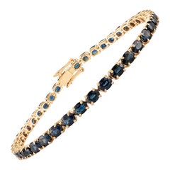 Brazalete de tenis de zafiro azul natural de 9,38 quilates, engastado en oro amarillo de 14 quilates