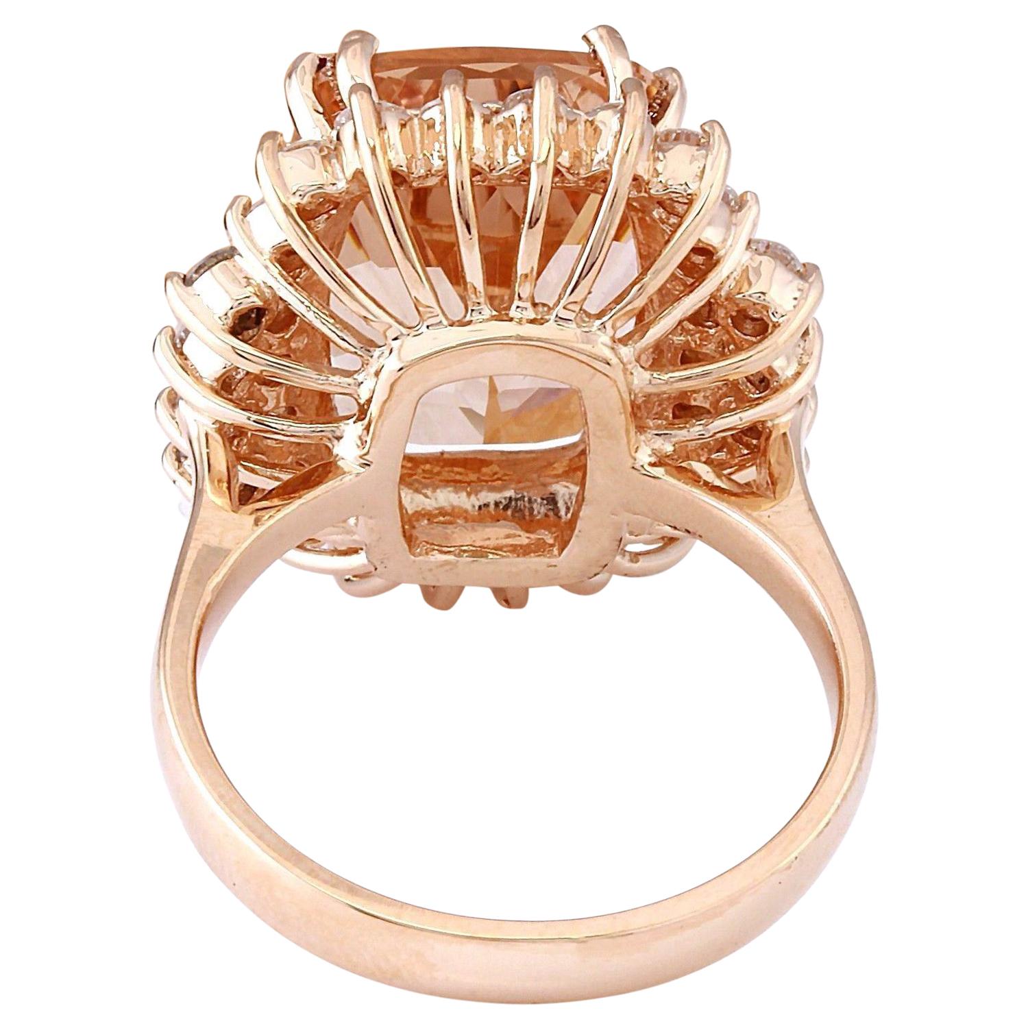 Cushion Cut Natural Morganite Diamond Ring In 14 Karat Solid Rose Gold For Sale