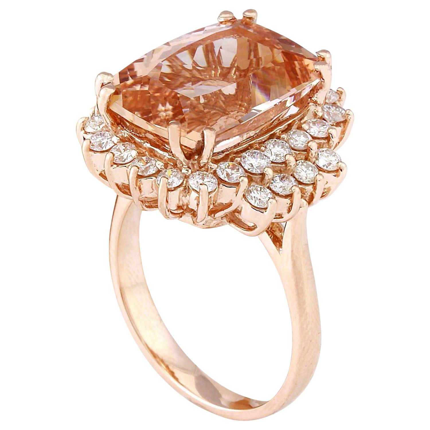 Natural Morganite Diamond Ring In 14 Karat Solid Rose Gold  In New Condition For Sale In Los Angeles, CA
