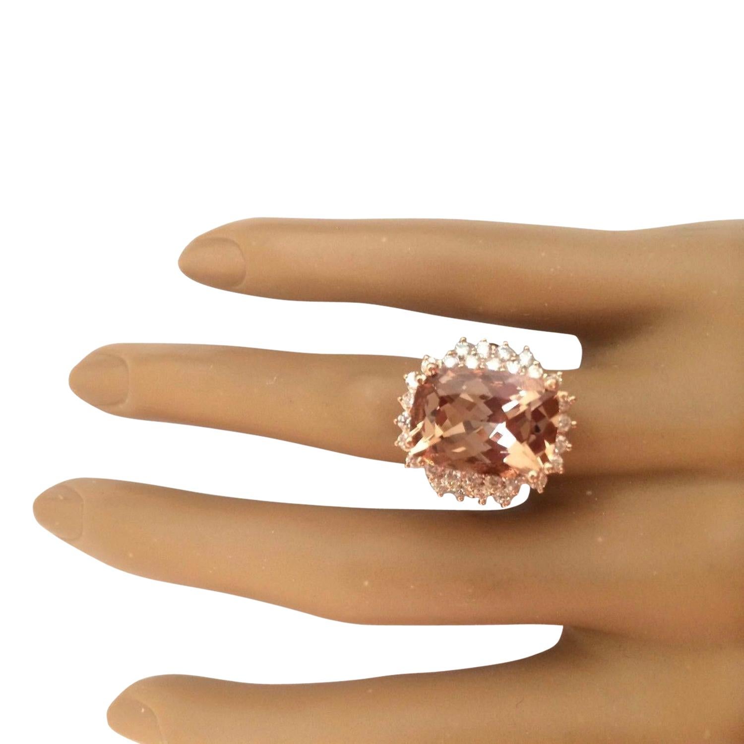 Women's Natural Morganite Diamond Ring In 14 Karat Solid Rose Gold  For Sale