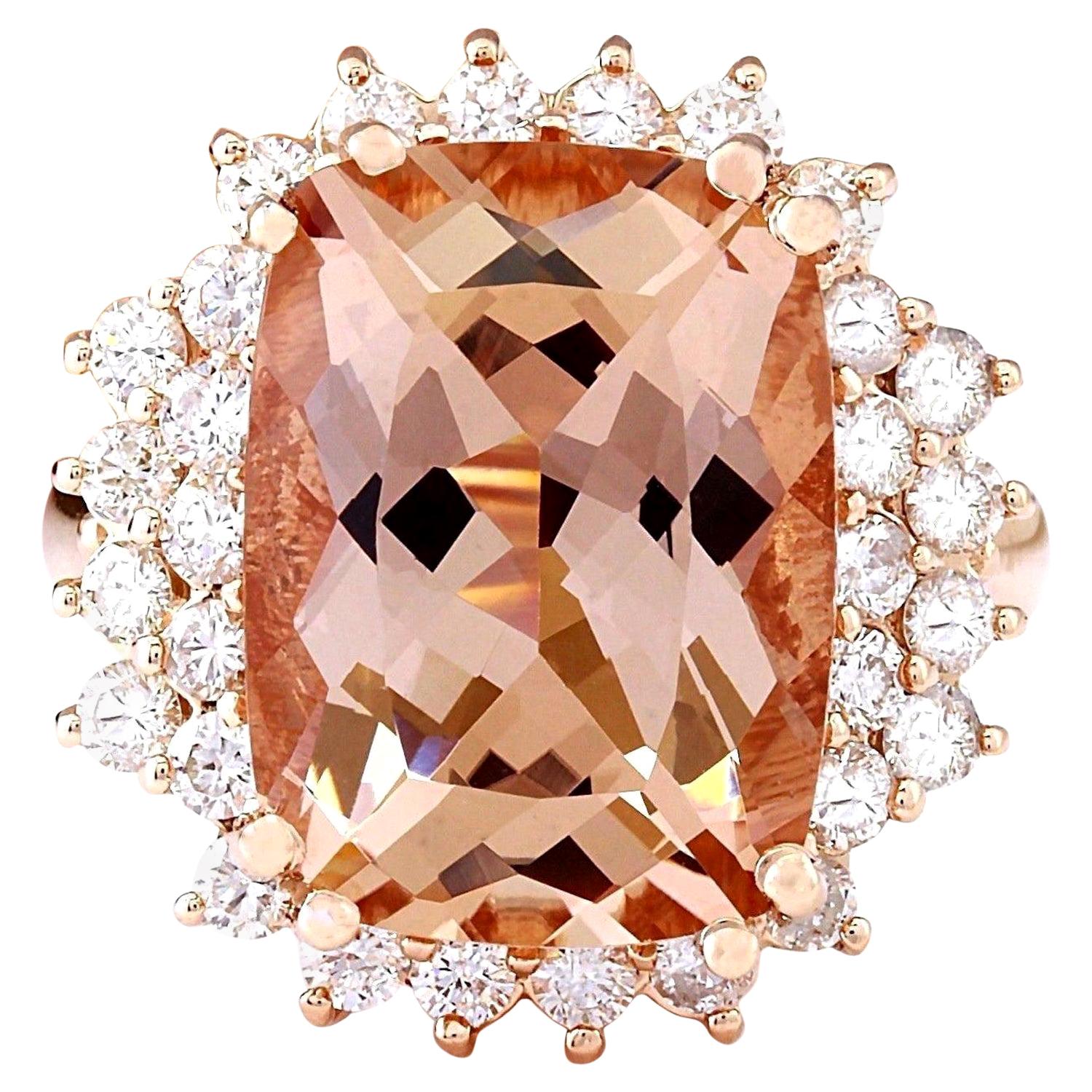 Natural Morganite Diamond Ring In 14 Karat Solid Rose Gold  For Sale