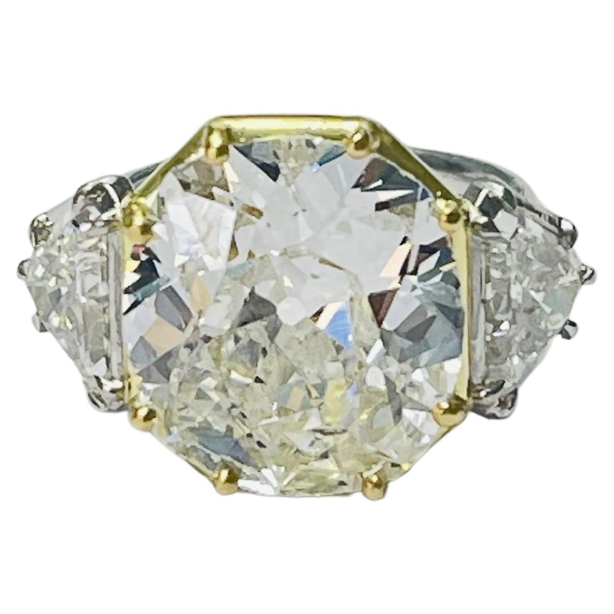 9.38 Carat Old Mine Cut Diamond Three Stone Ring in Yellow and White Gold