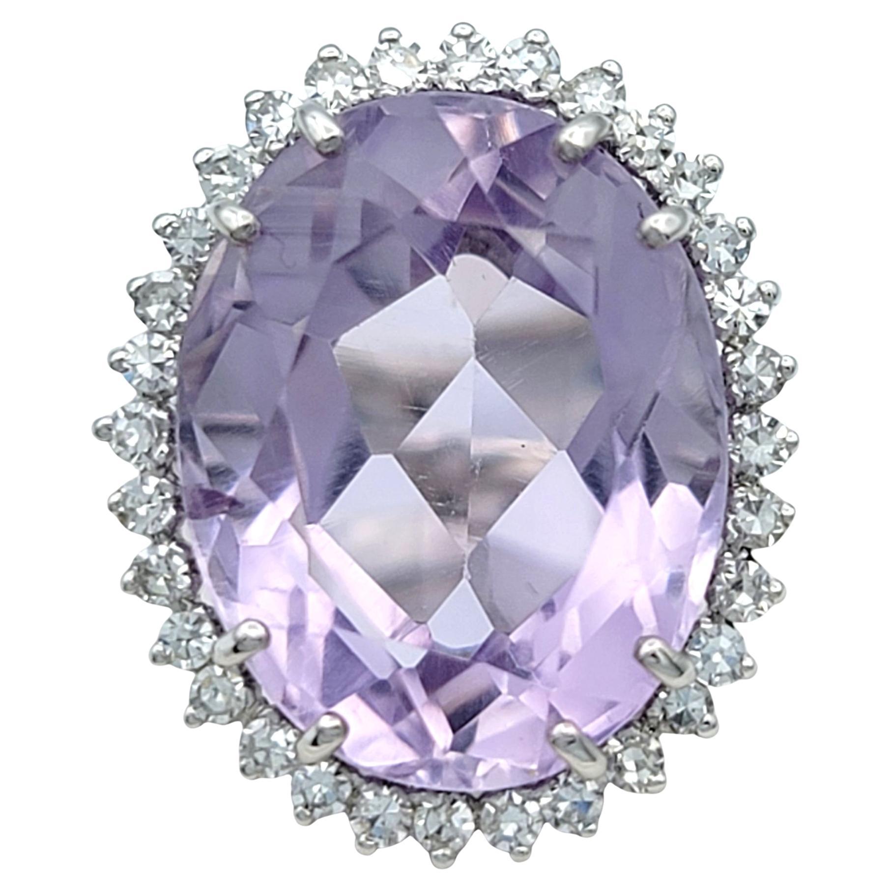 9.38 Carat Oval Cut Amethyst and Diamond Halo Cocktail Ring in 18 Karat Gold