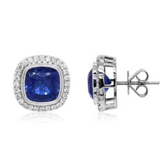 9.38 Carats Sapphire and White Diamond White Gold Earrings