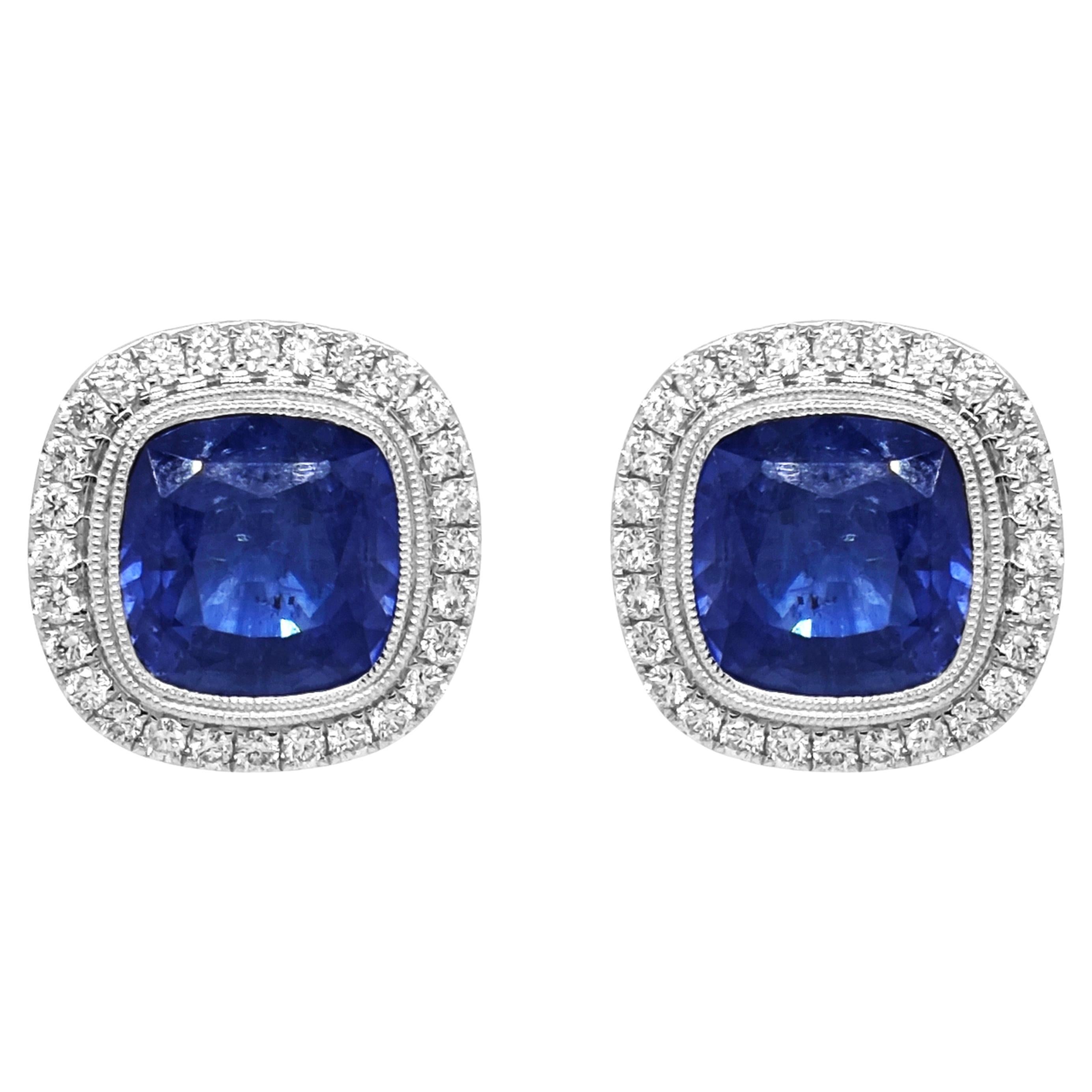 9.38 Carats Sapphire and White Diamond White Gold Earrings For Sale