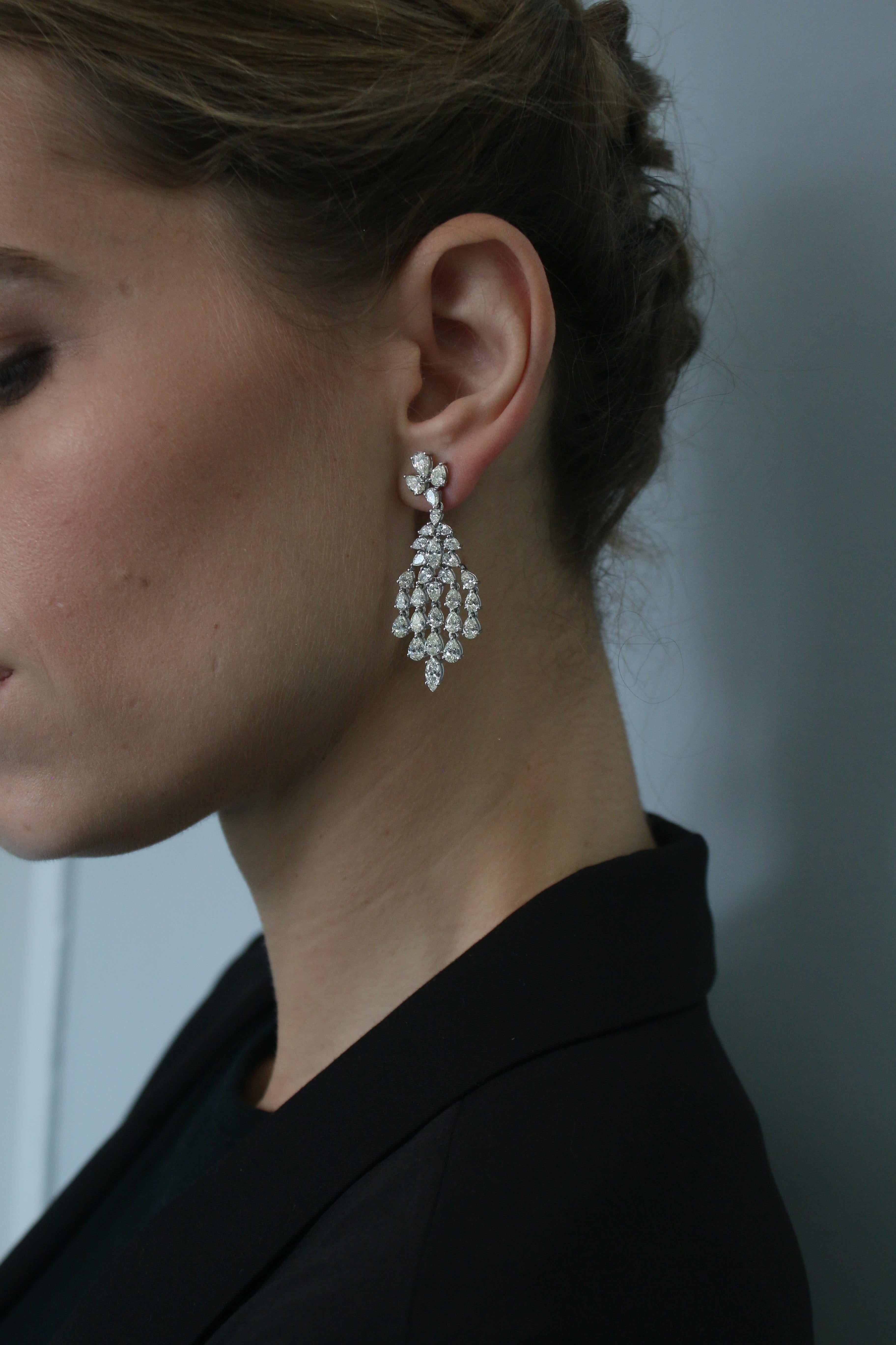 Modern 9.39 Carat Pear and Marquise Diamond Earrings in 18K White Gold For Sale