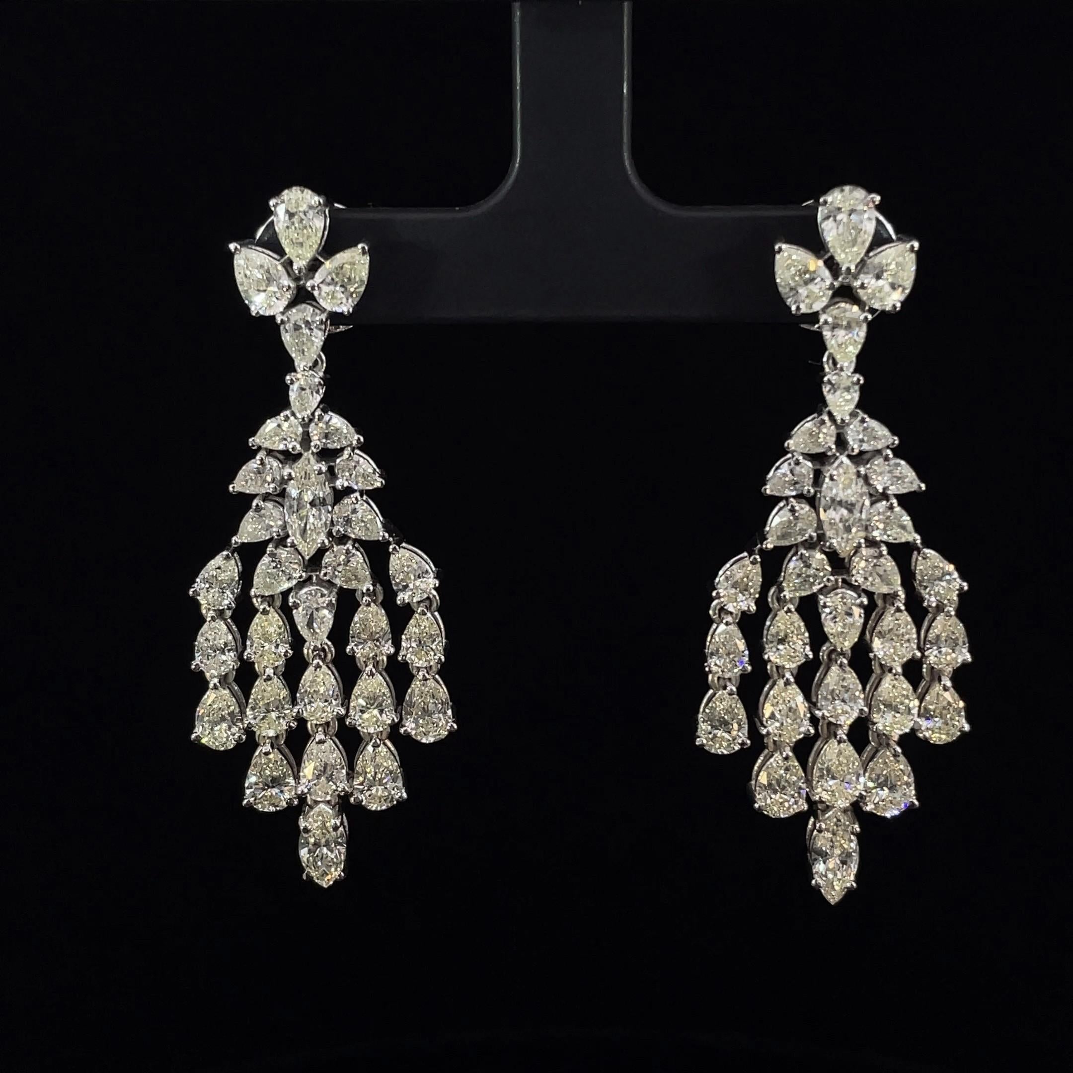 Women's or Men's 9.39 Carat Pear and Marquise Diamond Earrings in 18K White Gold For Sale
