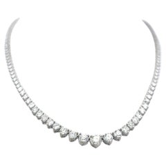 9.39 Carat Round Brilliant Diamond 14 Karat White Gold Riviera Necklace