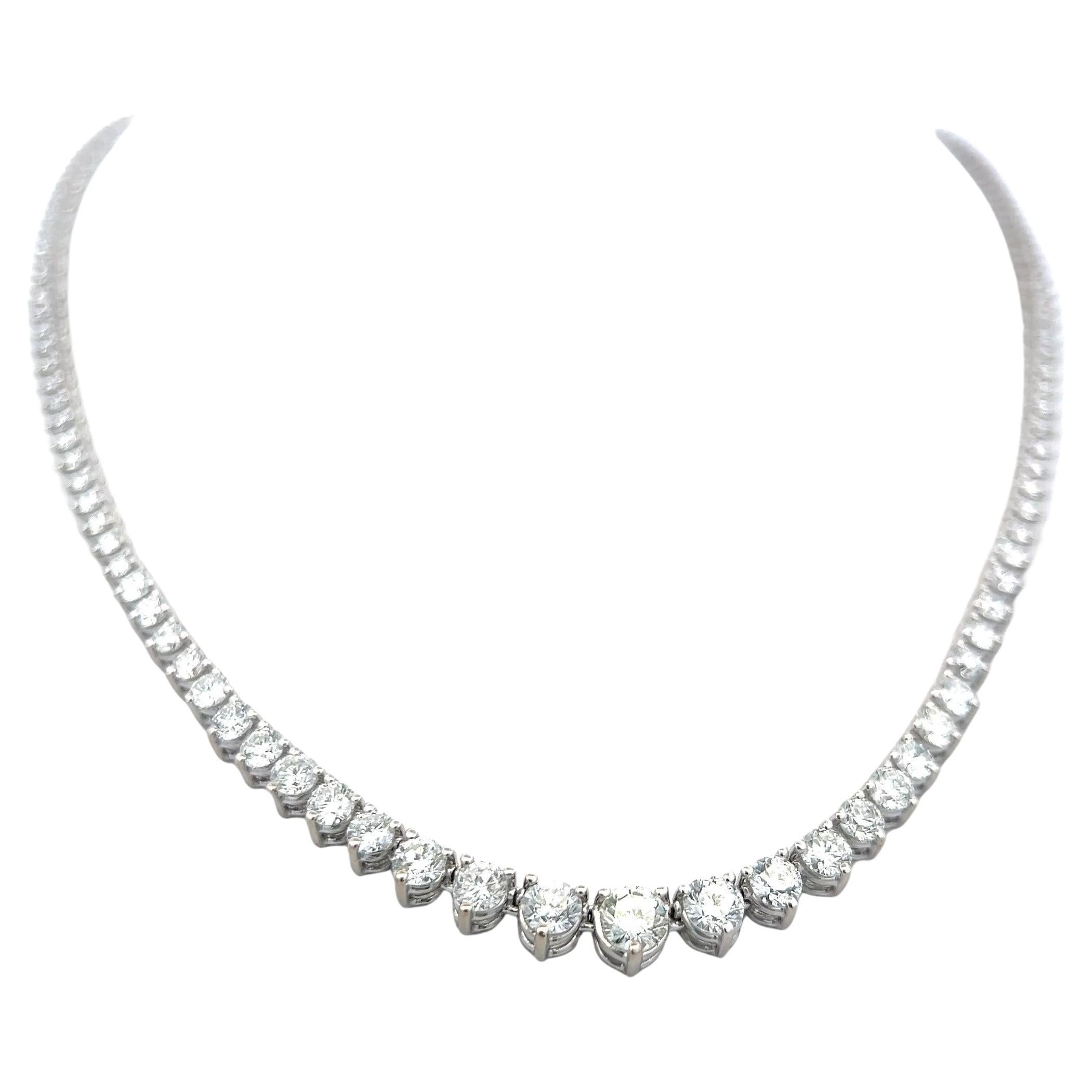 9.39 Carat Round Brilliant Diamond 14 Karat White Gold Riviera Necklace