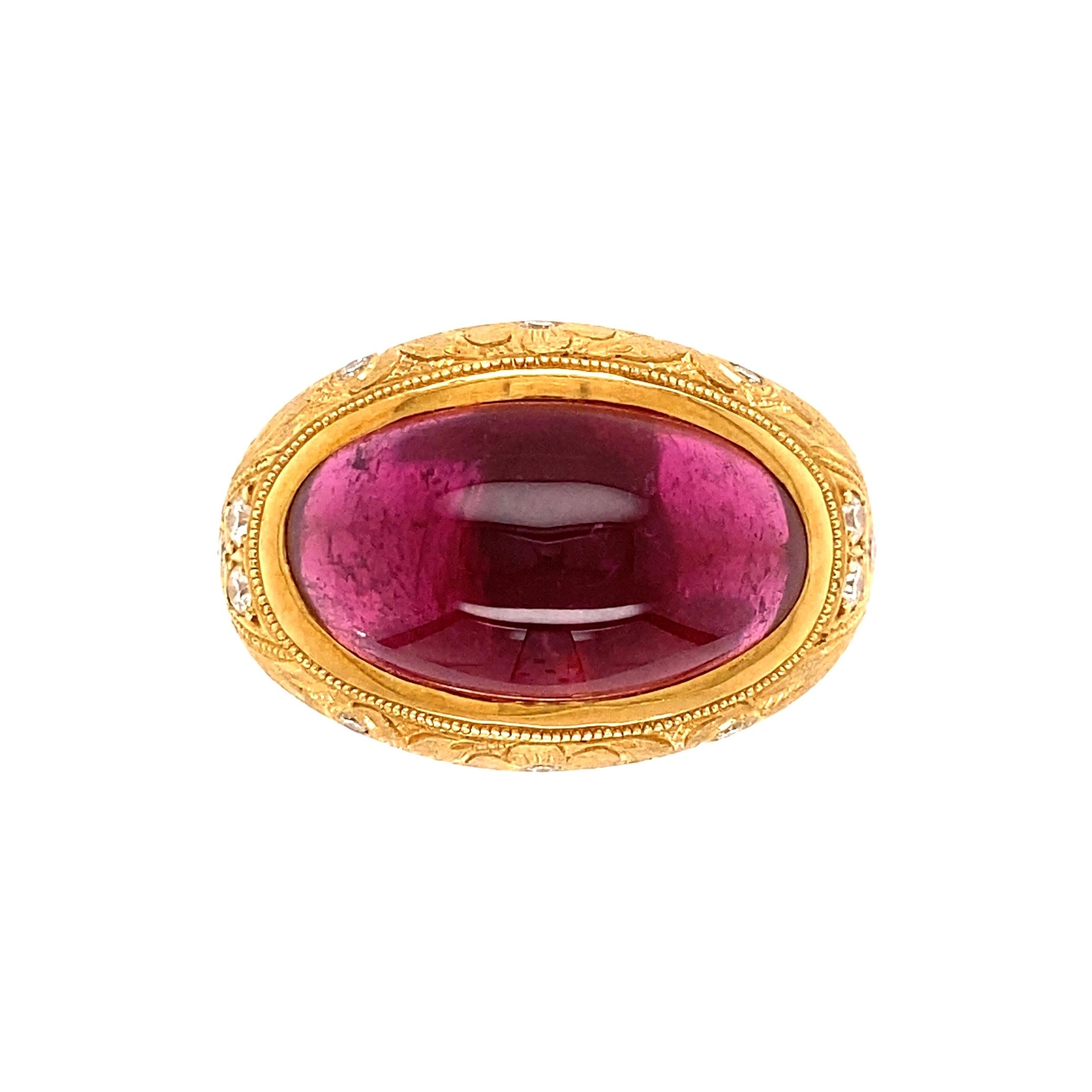 9.39 Carat Sugarloaf Rubelite Tourmaline and Diamond Ring Estate Fine Jewelry