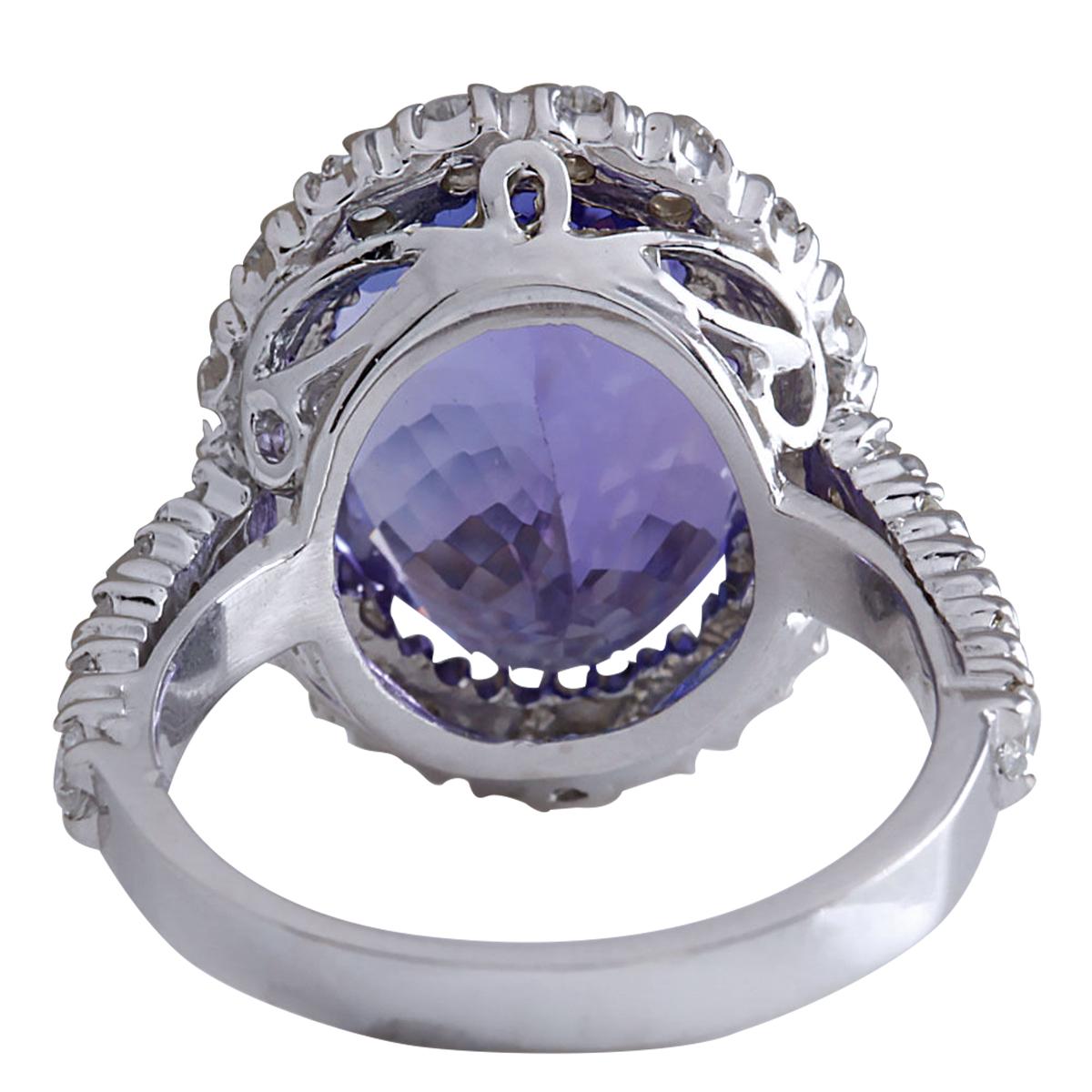Modern Exquisite Natural Tanzanite Diamond Ring 14 Karat White Gold  For Sale