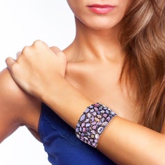 93.94 ct Multi Sapphire Bracelet With Diamonds Made In 18k White Gold & Silver