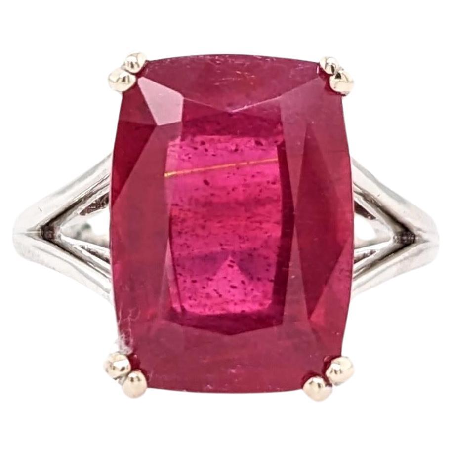 Anillo solitario de rubí rojo de 9,3 ct en oro blanco macizo de 14 quilates talla cojín 14x10mm