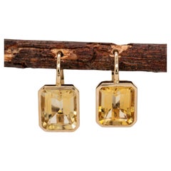 9.3cts Citrine Solitaire Earrings in 14k Solid Yellow Gold  Lever Back, 11x9mm