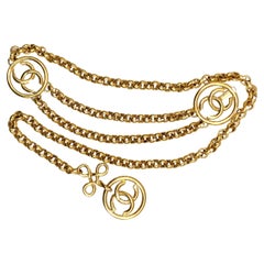 1993 Vintage CHANEL Gold Toned Clover CC Chain Belt 40 Inches Long