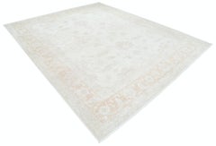 9.3x11.2 ft Hand Knotted Beige Large Area Rug. Traditional Floral Oushak Carpet