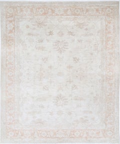9.3x11.2 ft Hand Knotted Beige Large Area Rug. Traditional Floral Oushak Carpet