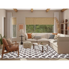 9'3"x11'7" Ivory and Gray Soft Wool Hand Knotted High and Lo Pile Rug