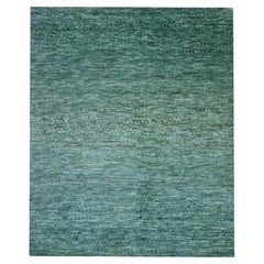 9'3"x11'7" Sea Green, Grass Design with Looped Pile, Hand Knotted, Pure Wool Rug