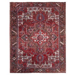 9'3 "x11'8" Currant Red Pure Wool Semi Antique Persian Heriz Hand Knots Rugs