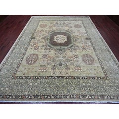 9'3"x11'8" Green 14th Century Mamluk Dynasty Pattern Hand Knotted Soft Wool Rug