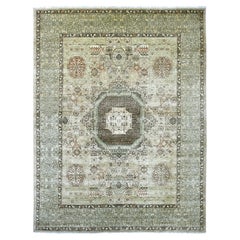 9'3"x11'8" Green 14th Century Mamluk Dynasty Pattern Hand Knotted Soft Wool Rug