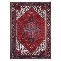 9'3 "x11'8" Watermelon Red Tappeto Persiano Heriz Geometrico Annodato a Mano in Pura Lana