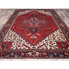 9'3"x11'8" Watermelon Red Wool Zoroastrian Heris Geometric Hand Knotted Rug
