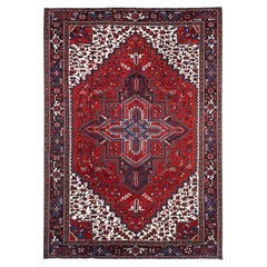 9'3"x11'8" Watermelon Red Wool Zoroastrian Heris Geometric Hand Knotted Rug