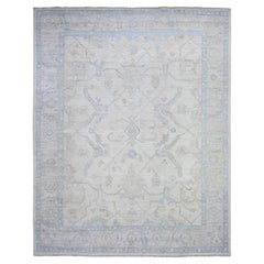 9'3"x11'9" Daisy White Soft Wool Afghan Angora Oushak Hand Knotted Oriental Rug
