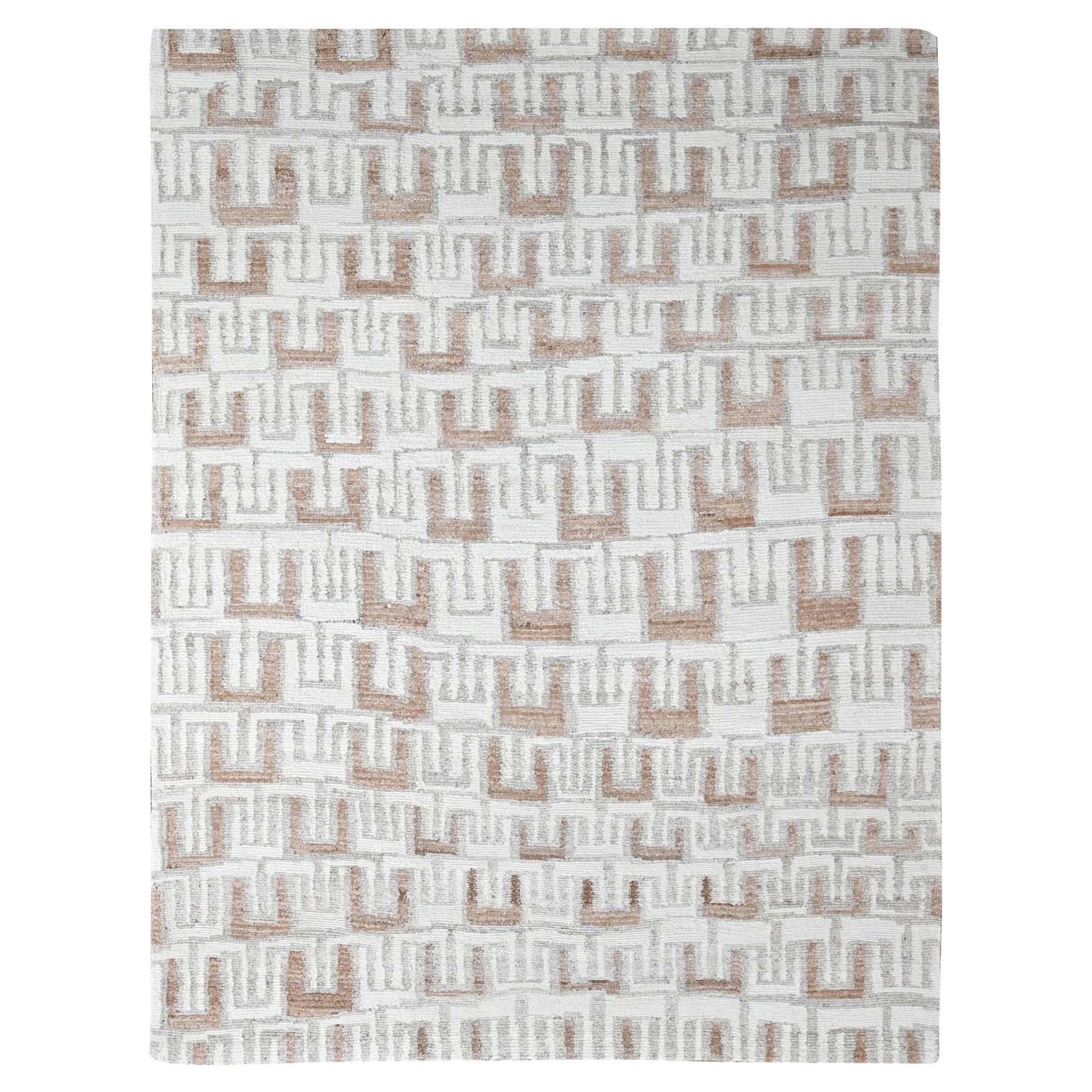 9
3 "x11
9" Elfenbein Minimalistischer Schwedischer Design Handgeknüpfter Orientteppich aus Wolle