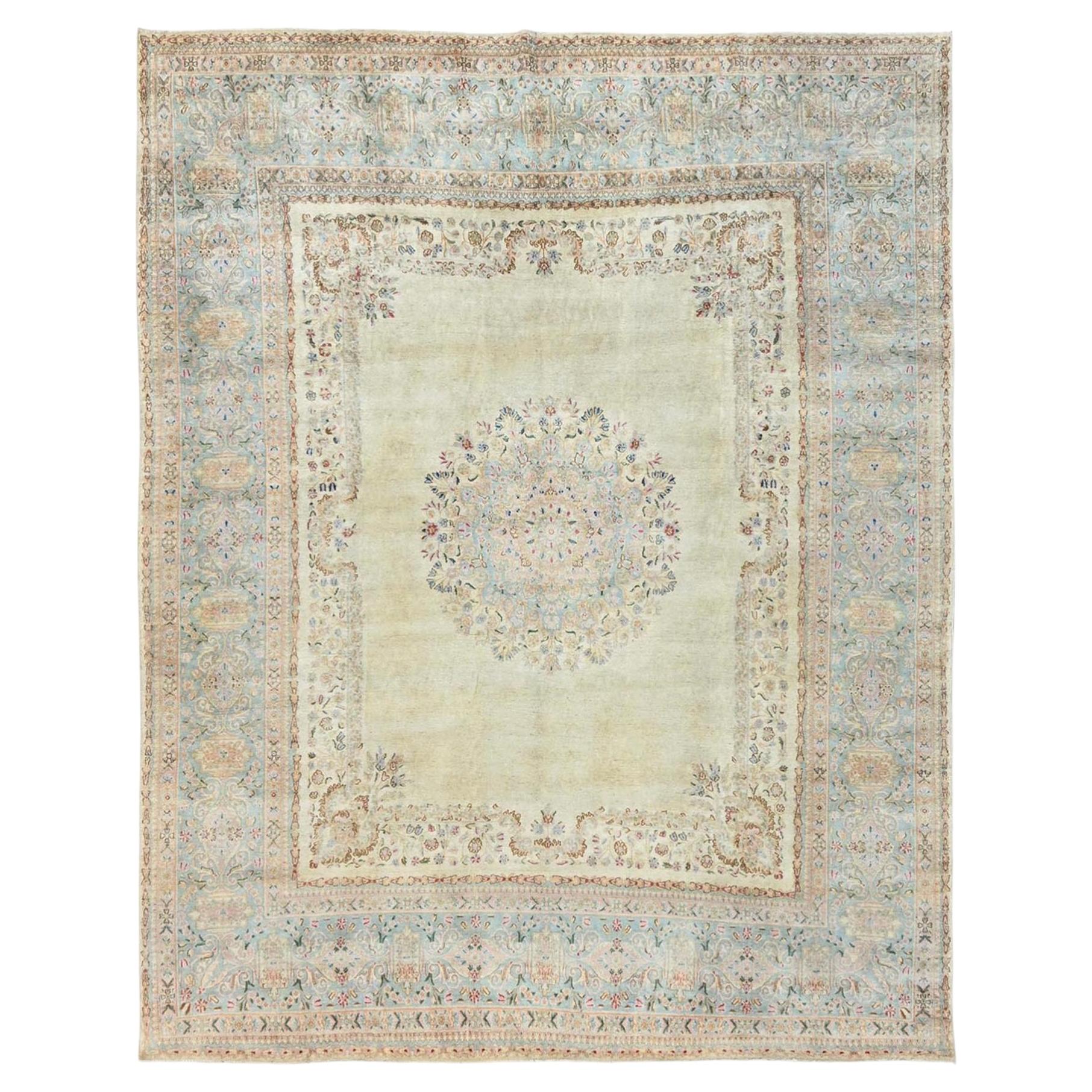 9'3"x11'9" Ivory Vintage Zoroastrian Even Wear Hand Knotted Wool Oriental Rug