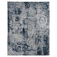 9'3 "x12' Gris Arsénico, Anudada a Mano, Diseño de Círculos Borrados, Alfombra de Lana y Seda