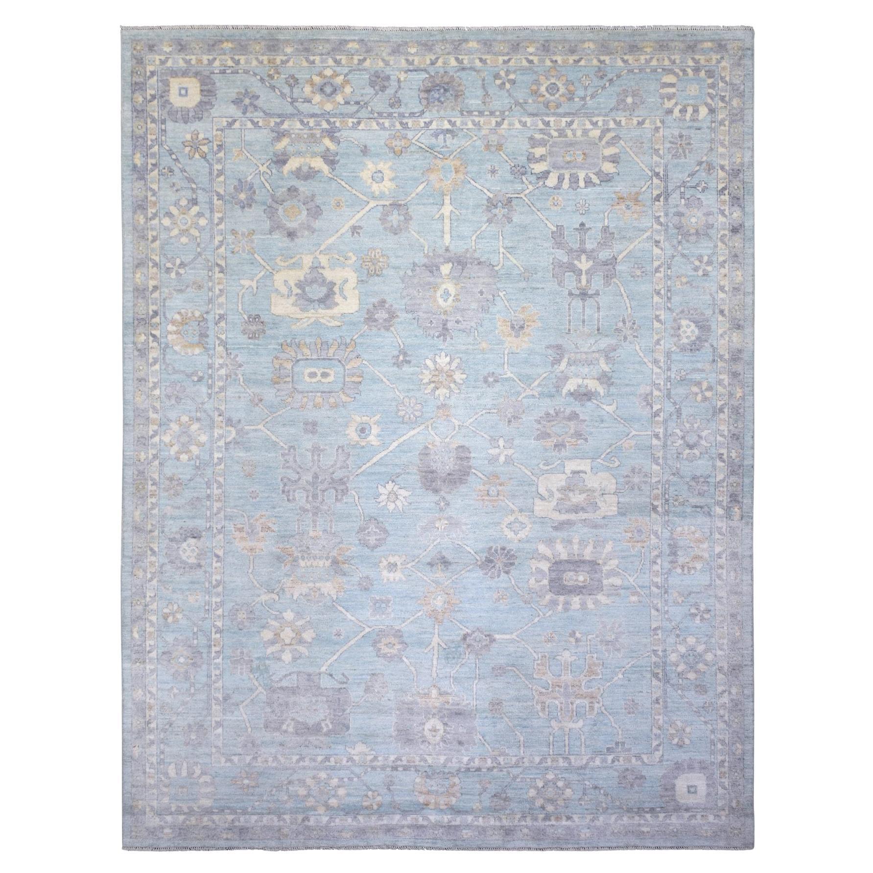 9'3 "x12' Blu Angora Oushak Con Motivi All Over Tappeto Afgano in Lana Annodato a Mano