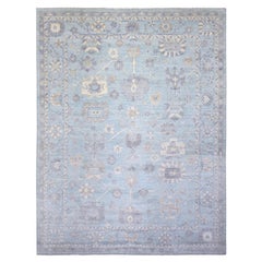9'3 "x12' Blu Angora Oushak Con Motivi All Over Tappeto Afgano in Lana Annodato a Mano