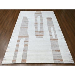 9'3"x12' Ivory Minimalist Swedish Design Hand Knotted Pure Wool Oriental Rug